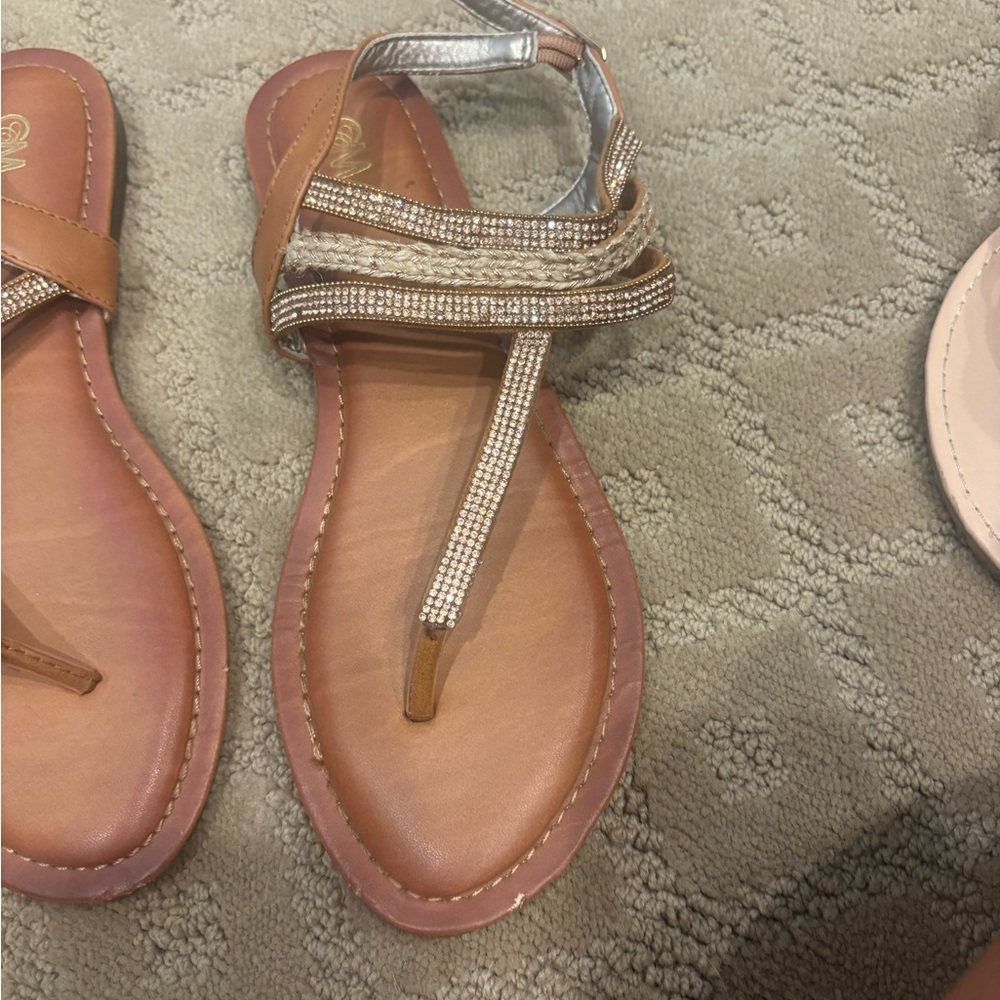 Chic Tan Sandals with Rhinestone Accents